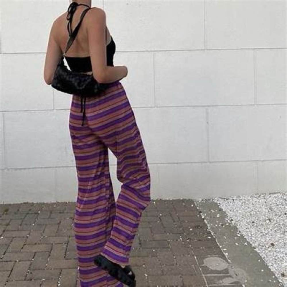 Nasty Gal Purple and Orange Striped Wide Leg Pants